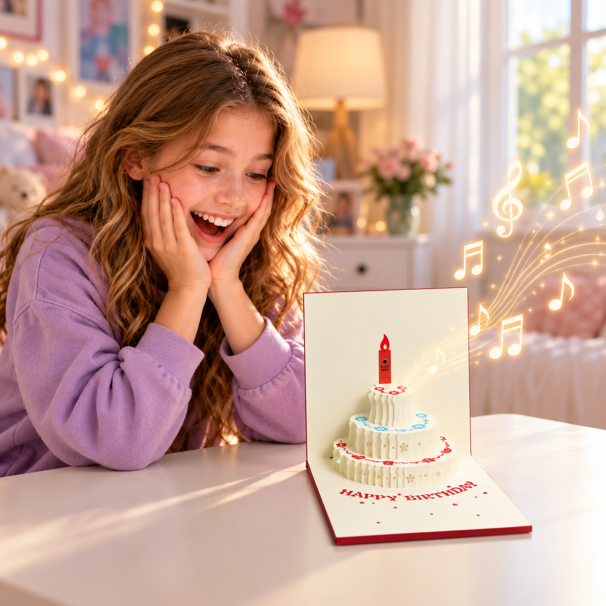 Blowable Candle Birthday Card | 3D Pop Up Cake with Custom Song