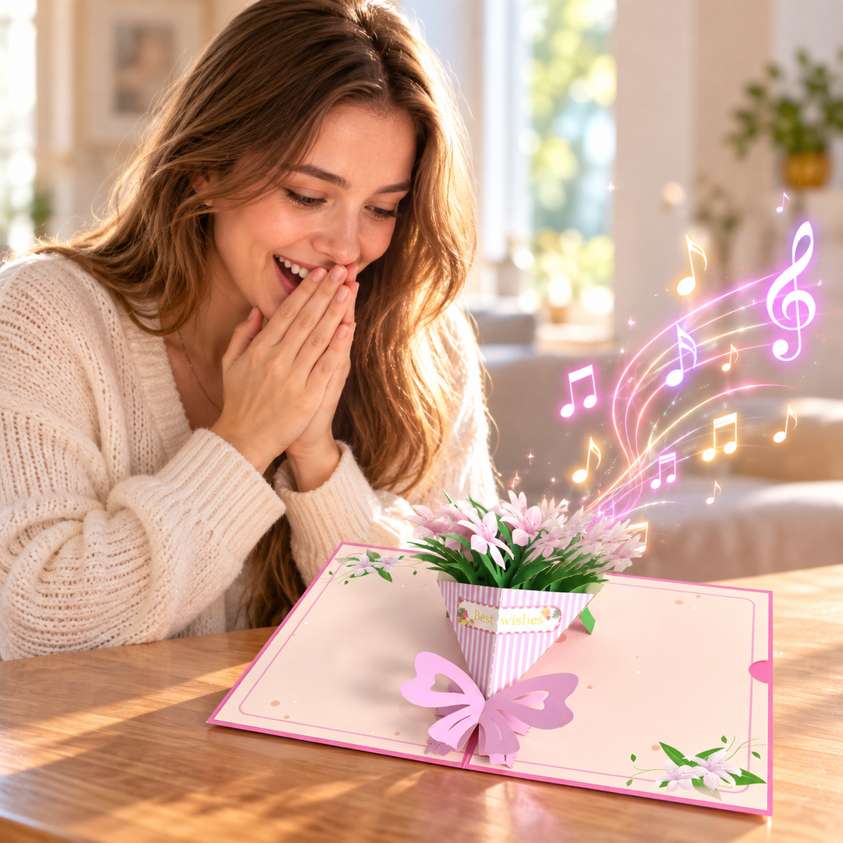 Pink Lily 3D Pop Up Card | Elegant Floral Greeting Card with Custom Song