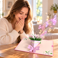 Pink Lily 3D Pop Up Card | Elegant Floral Greeting Card with Custom Song