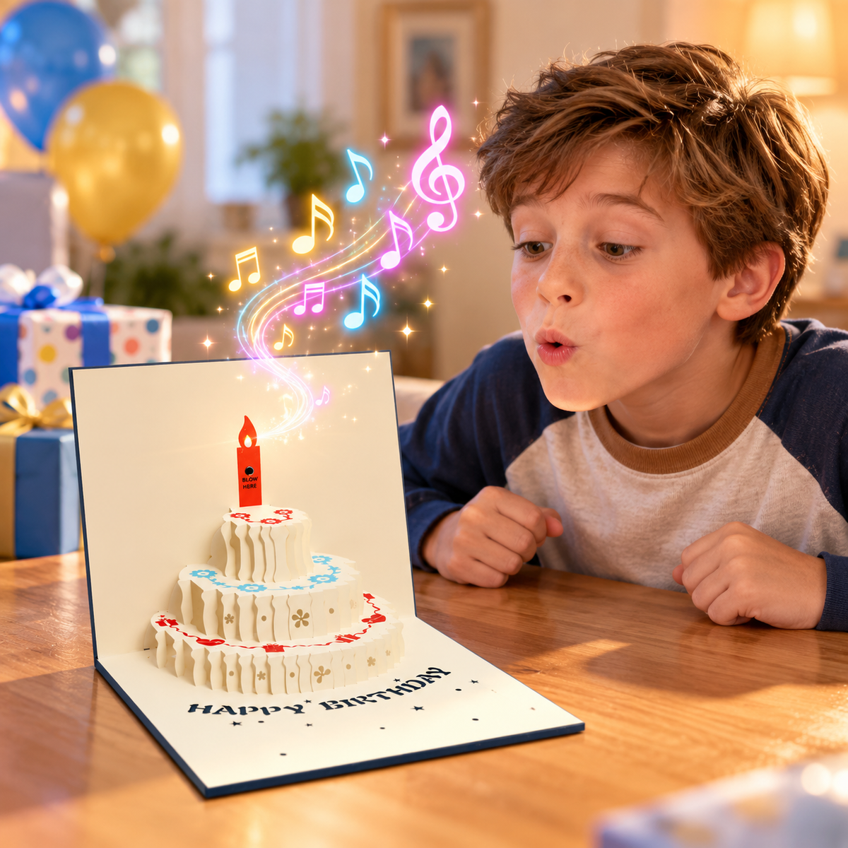 Blowable Candle Birthday Card | 3D Pop Up Cake with Custom Song