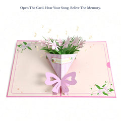 EchoMory Personalized AI Song Gift, 3D Lily Bouquet Pop Up Greeting Card, Custom Music Card with Original Song, One-of-a-Kind Keepsake Gift for Birthday, Anniversary, Mother’s Day, Valentine’s Day & Special Moments