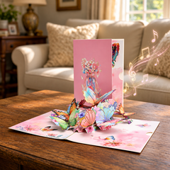 Pink Butterfly 3D Pop Up Card | Personalized Custom Song Gift for Her