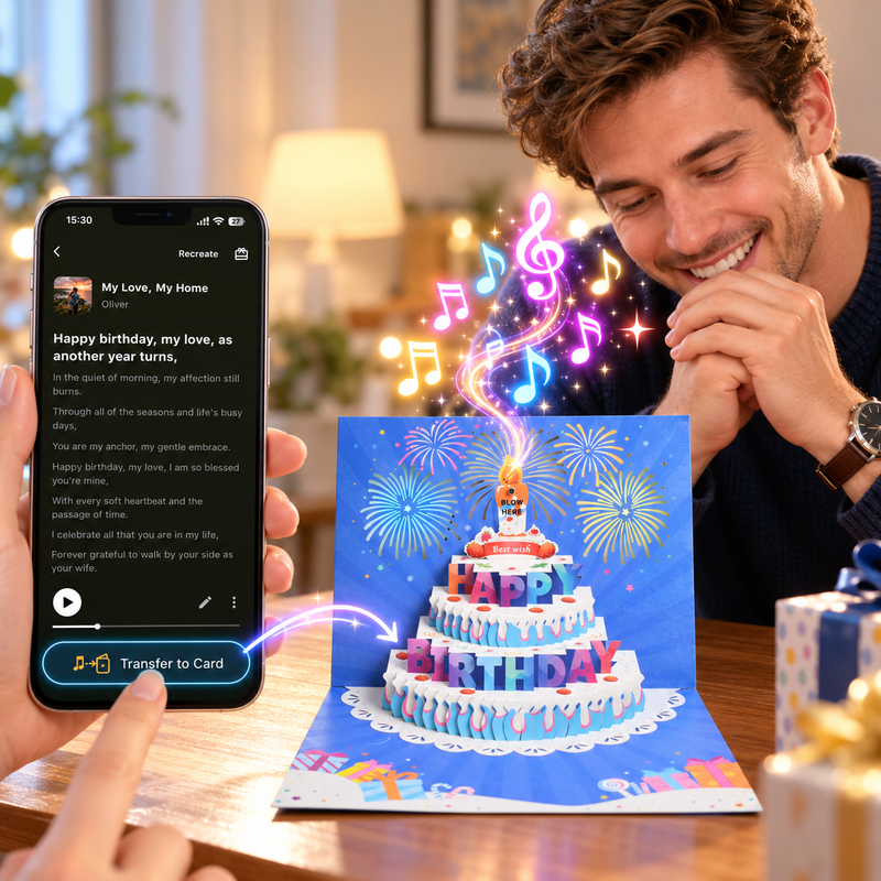 Blowable Candle Birthday Card | 3D Pop Up Cake with Custom Song