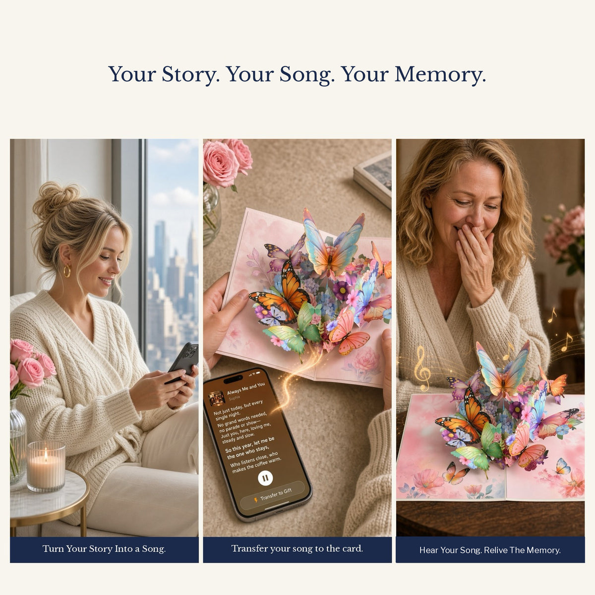 EchoMory Personalized Musical Gift – Custom Musical Greeting Card (featuring a 3D butterfly garden pop-up design), perfect for birthdays for mothers, wives, friends, girlfriends, or sisters.