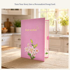 EchoMory Personalized AI Song Gift, 3D Lily Bouquet Pop Up Greeting Card, Custom Music Card with Original Song, One-of-a-Kind Keepsake Gift for Birthday, Anniversary, Mother’s Day, Valentine’s Day & Special Moments