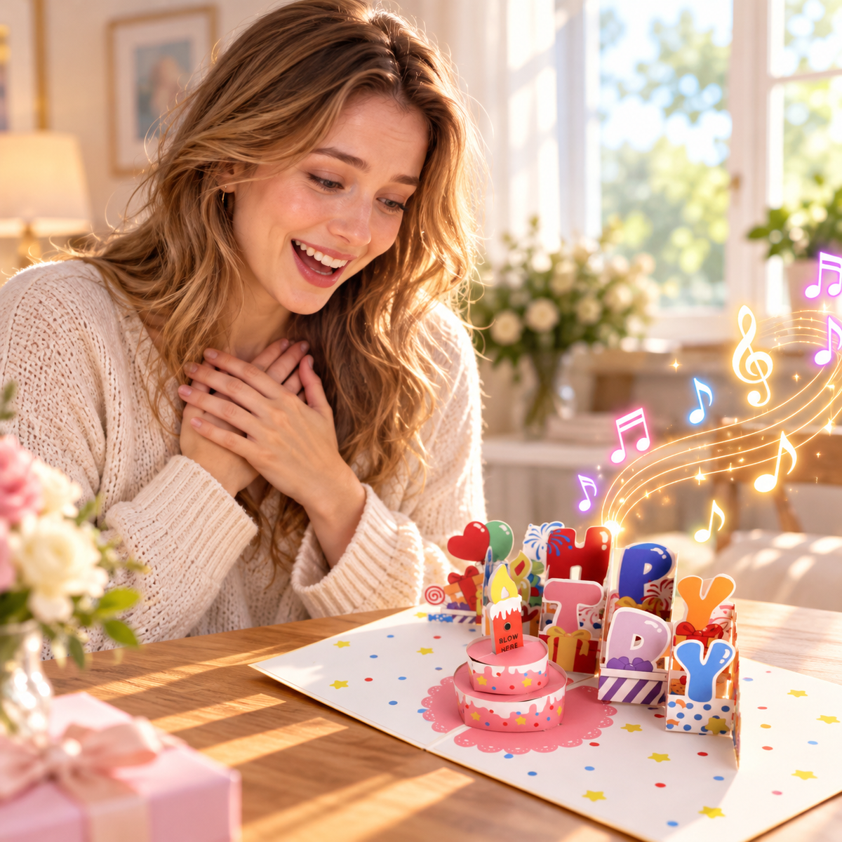 Blowable Candle Birthday Card | 3D Pop Up Cake with Custom Song