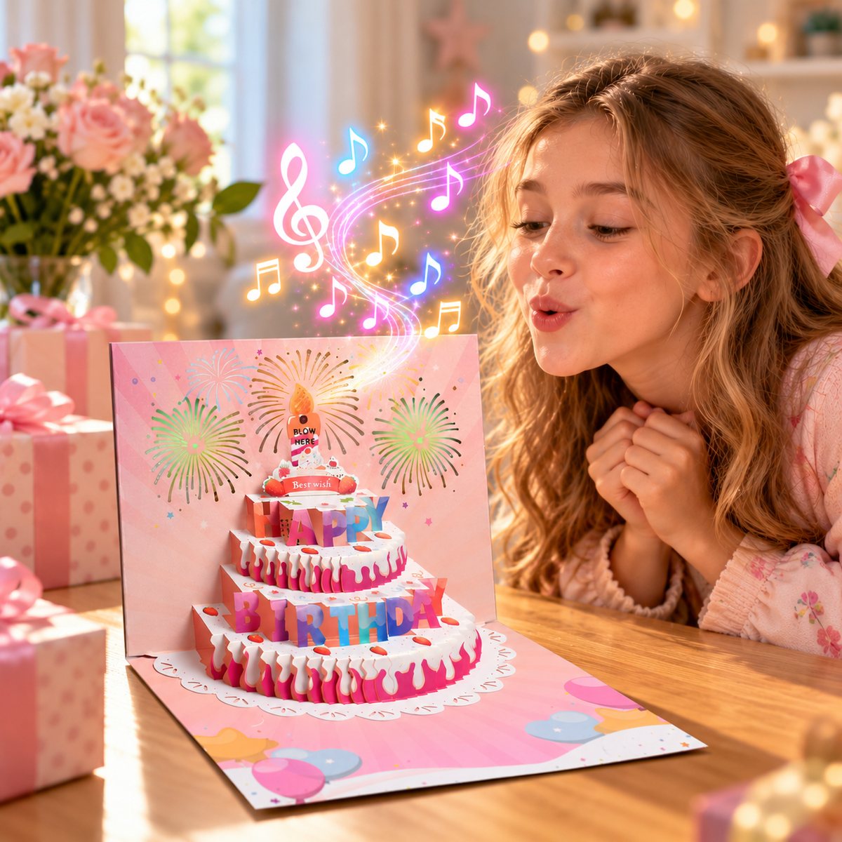 Blowable Candle Birthday Card | 3D Pop Up Cake with Custom Song