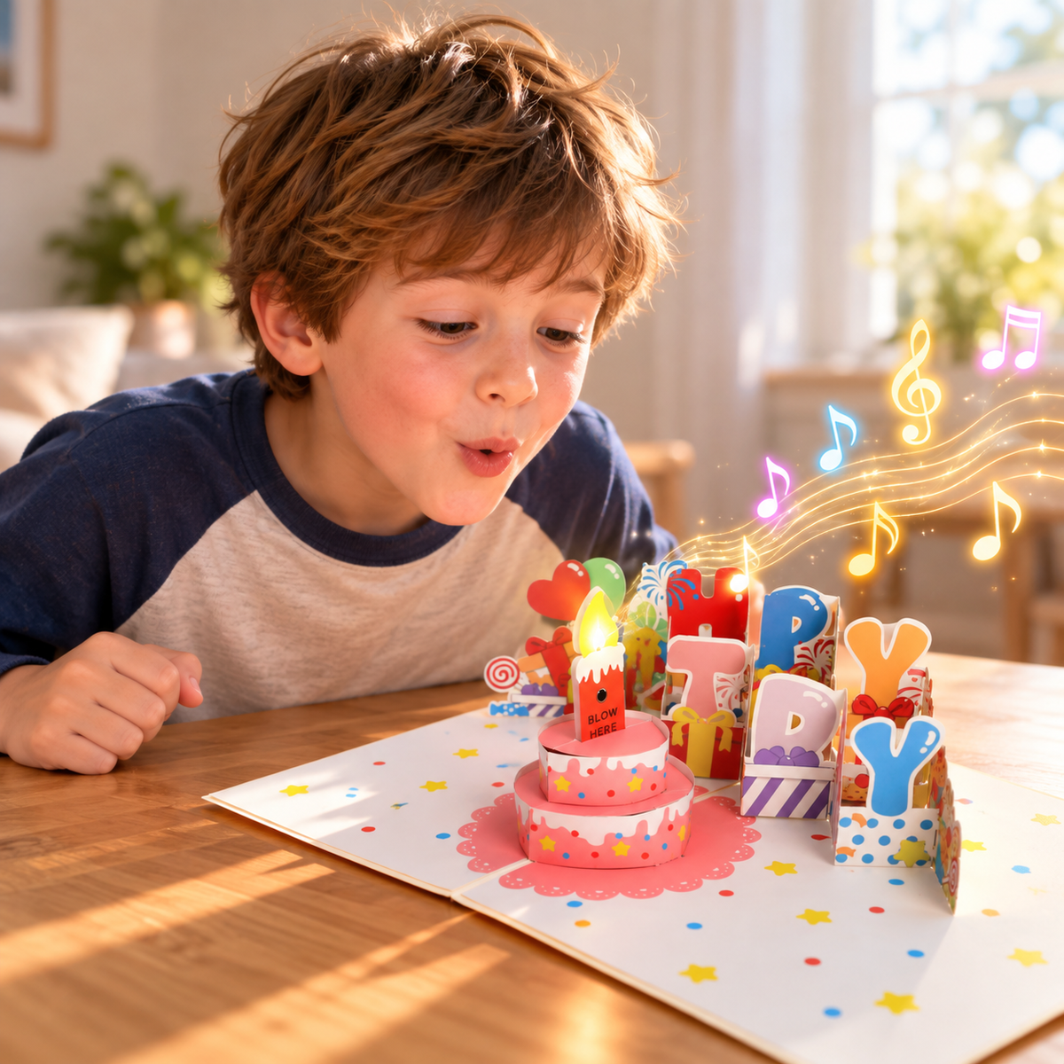 Blowable Candle Birthday Card | 3D Pop Up Cake with Custom Song