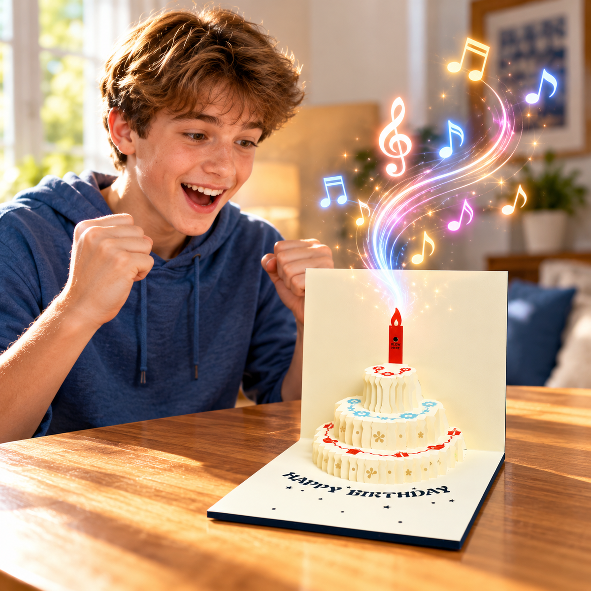 Blowable Candle Birthday Card | 3D Pop Up Cake with Custom Song