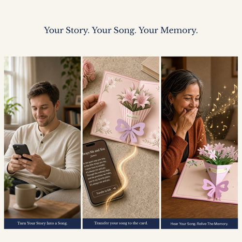 EchoMory Personalized AI Song Gift, 3D Lily Bouquet Pop Up Greeting Card, Custom Music Card with Original Song, One-of-a-Kind Keepsake Gift for Birthday, Anniversary, Mother’s Day, Valentine’s Day & Special Moments
