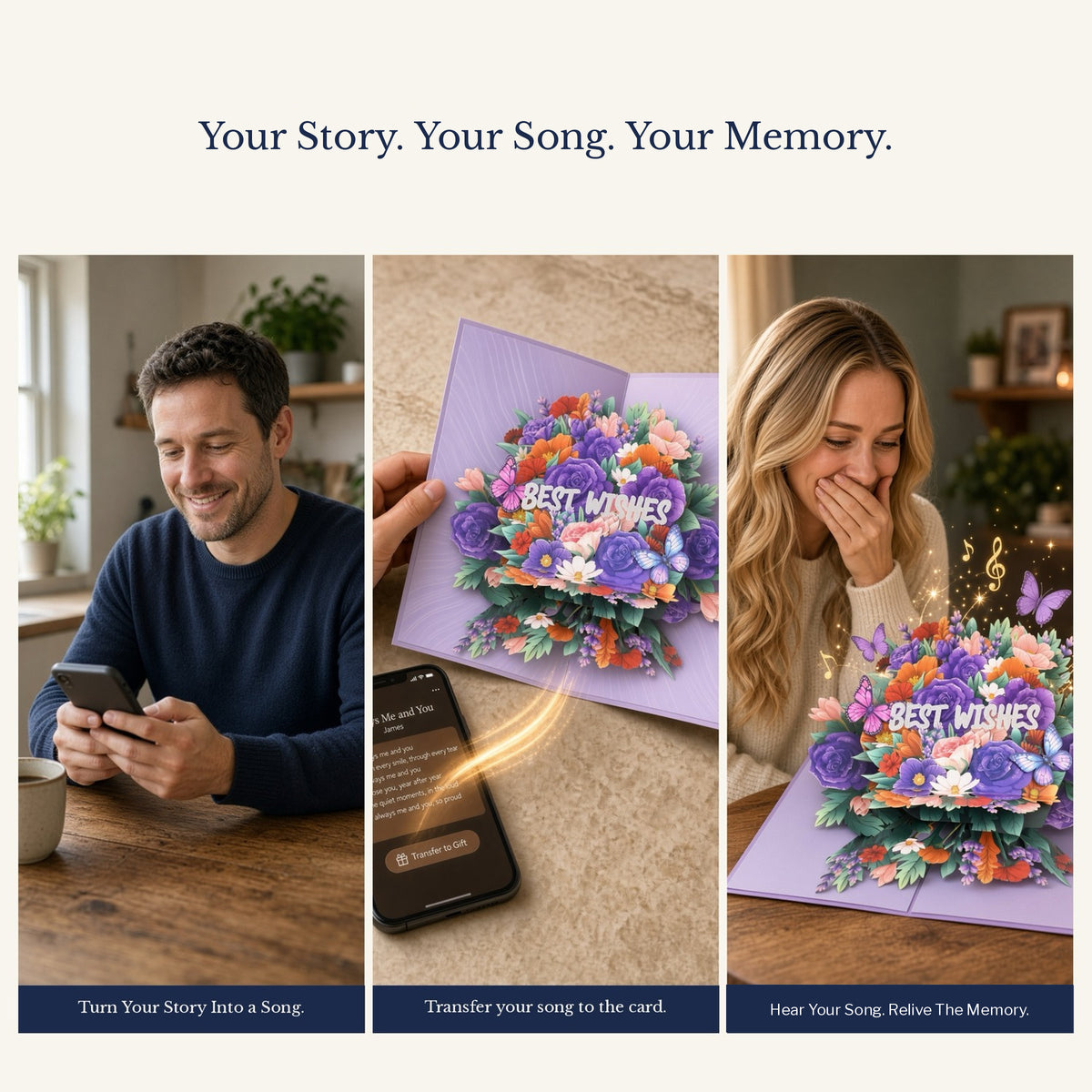 EchoMory Personalized Song Gift, Custom Song Made Just for Them, 3D Pop-Up Flower Card with Music, Musical Greeting Card for Birthday, Anniversary, Valentine's Day, Mother's Day & Special Moments