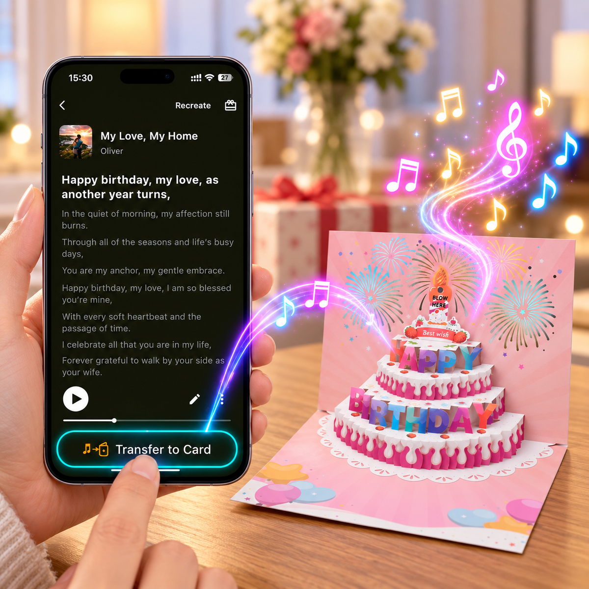 Blowable Candle Birthday Card | 3D Pop Up Cake with Custom Song