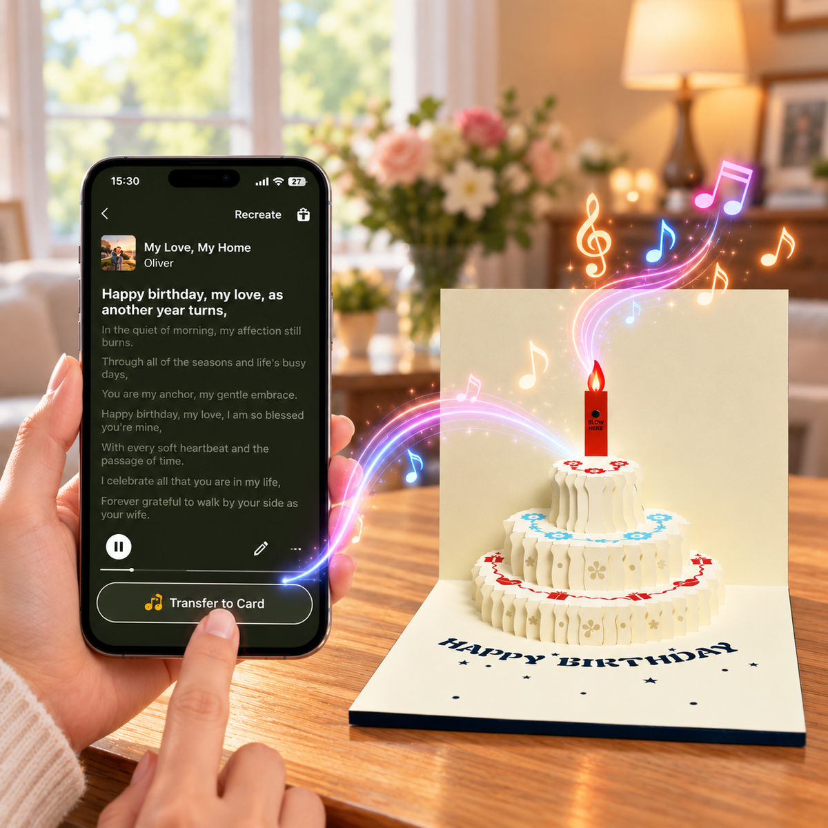 Blowable Candle Birthday Card | 3D Pop Up Cake with Custom Song