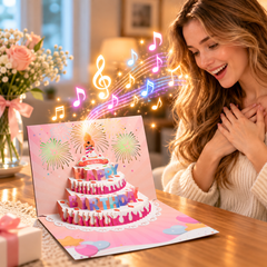 Blowable Candle Birthday Card | 3D Pop Up Cake with Custom Song