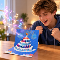 Blowable Candle Birthday Card | 3D Pop Up Cake with Custom Song