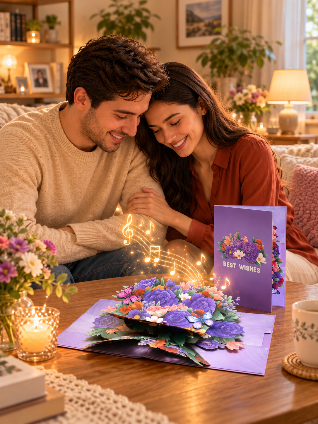 Purple Rose 3D Pop-Up Song Card