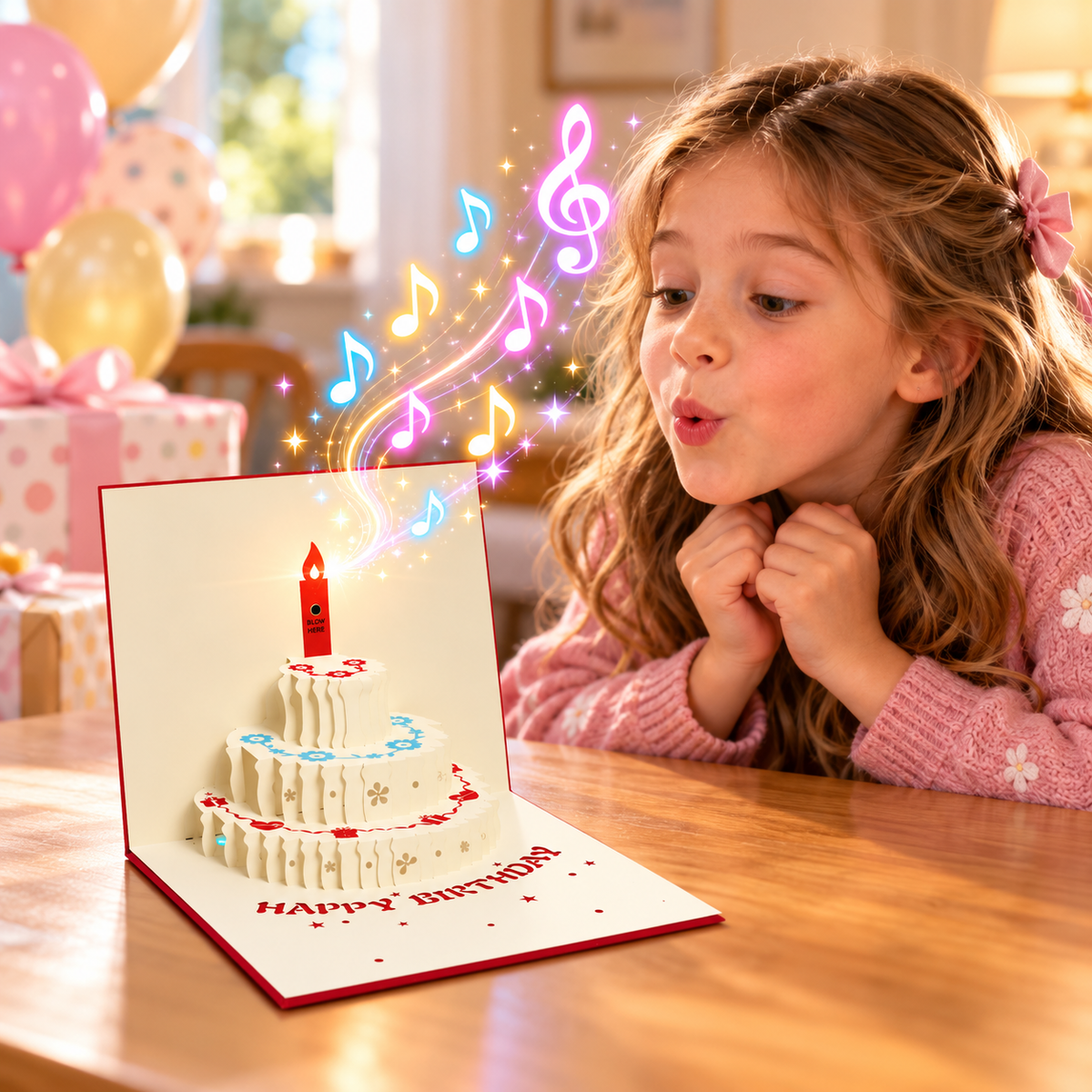 Blowable Candle Birthday Card | 3D Pop Up Cake with Custom Song
