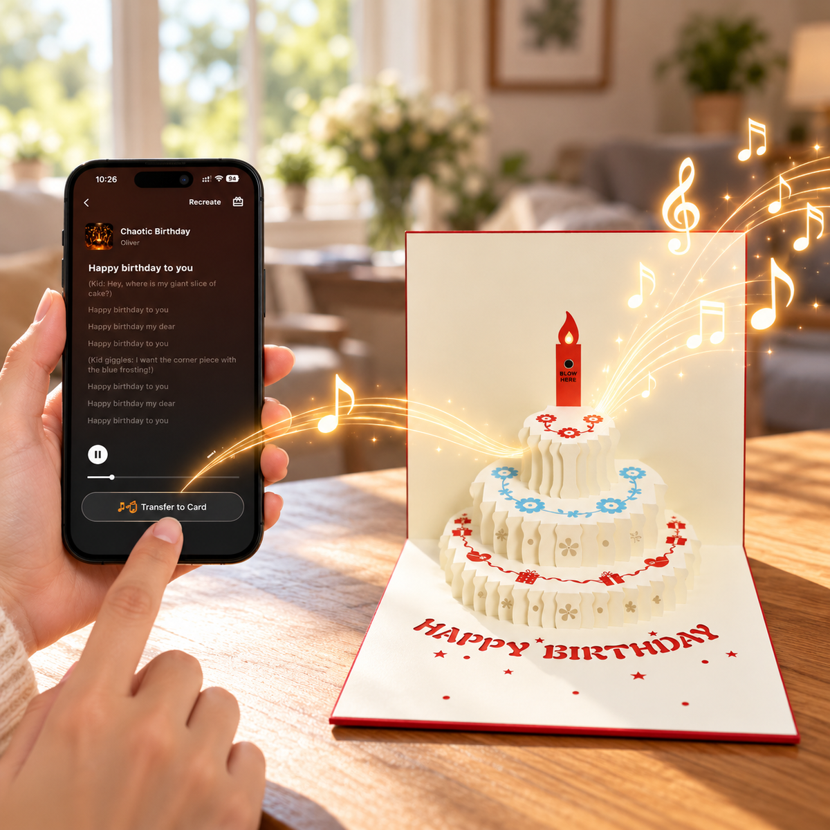 Blowable Candle Birthday Card | 3D Pop Up Cake with Custom Song
