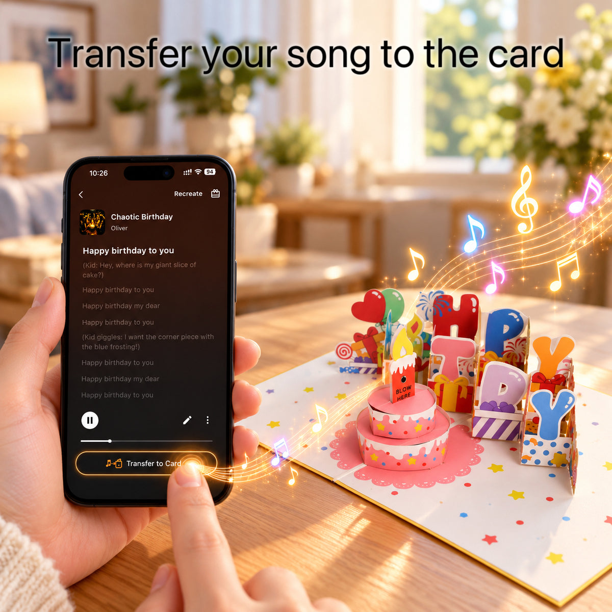 Blowable Candle Birthday Card | 3D Pop Up Cake with Custom Song