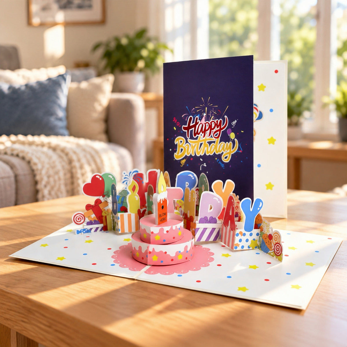 Blowable Candle Birthday Card | 3D Pop Up Cake with Custom Song