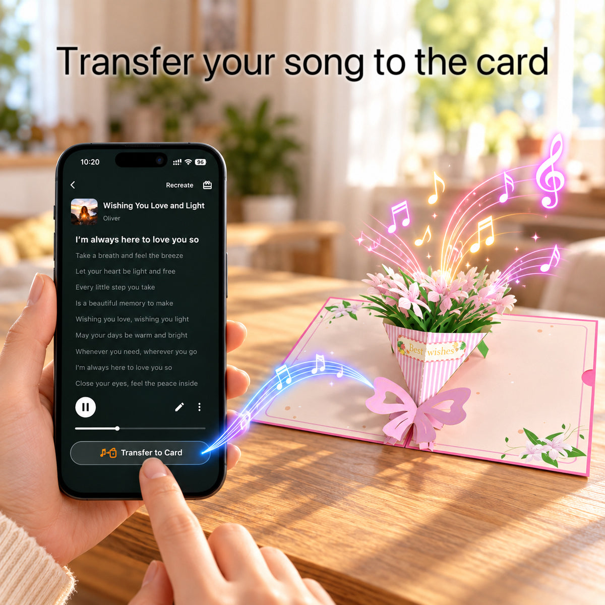 Pink Lily 3D Pop Up Card | Elegant Floral Greeting Card with Custom Song