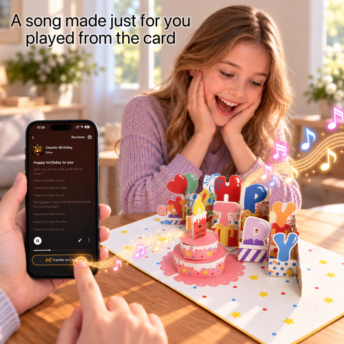 Blowable Candle Birthday Card | 3D Pop Up Cake with Custom Song