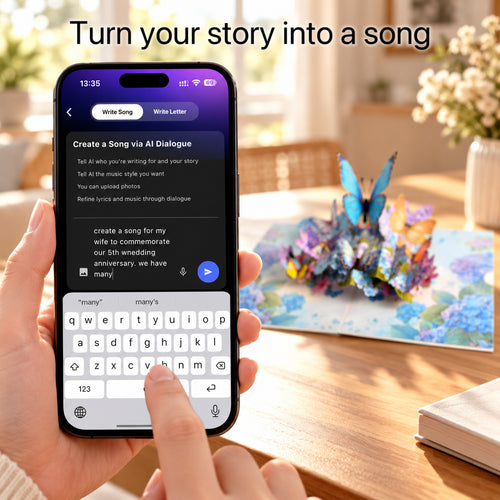 Blue Hydrangea Butterfly Pop Up Card | Handcrafted Musical Keepsake with Custom Song