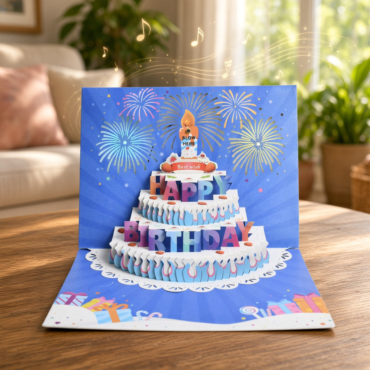 Blowable Candle Birthday Card | 3D Pop Up Cake with Custom Song